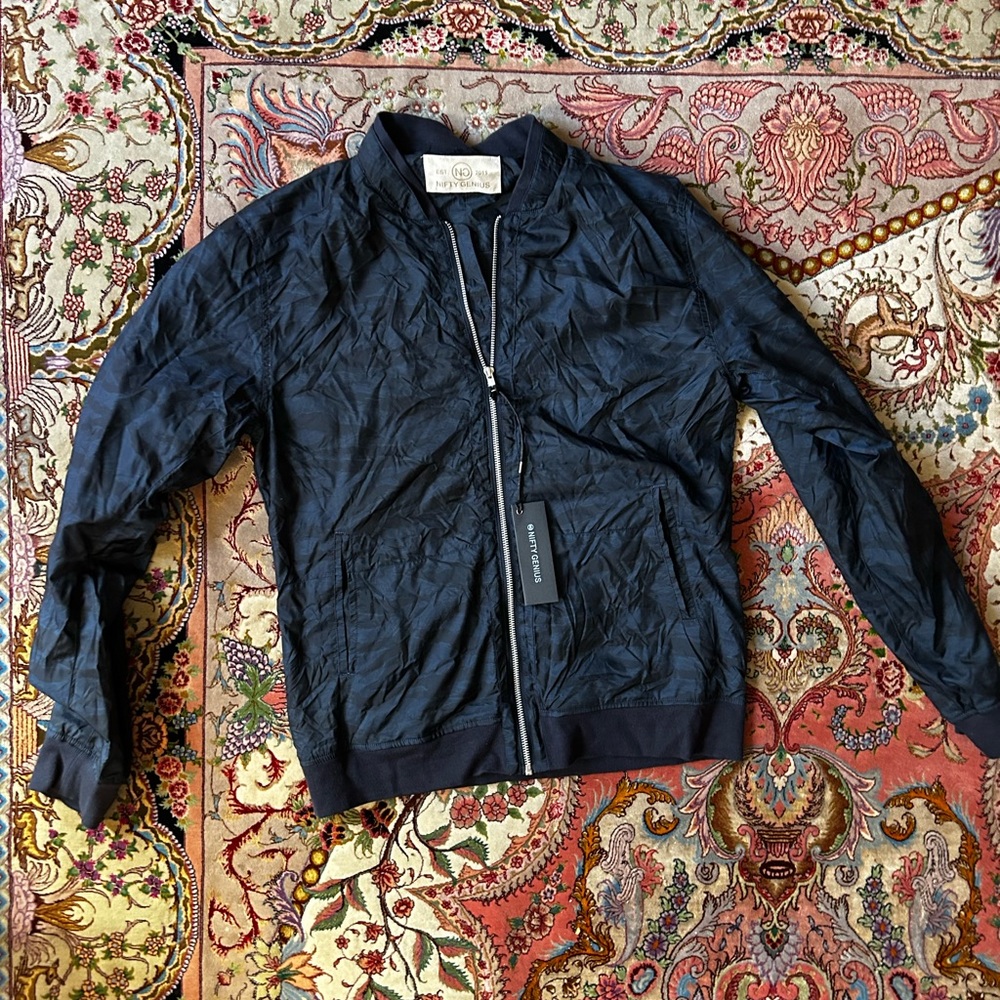 Nifty Genius Nylon Black and Blue Windbreaker Men’s Large NWT